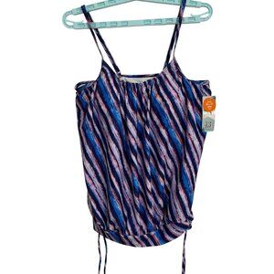 Womens Charmo UPF 50+ Striped Tankini TOP ONLY Sz M Beachy Vacation Tropical NWT